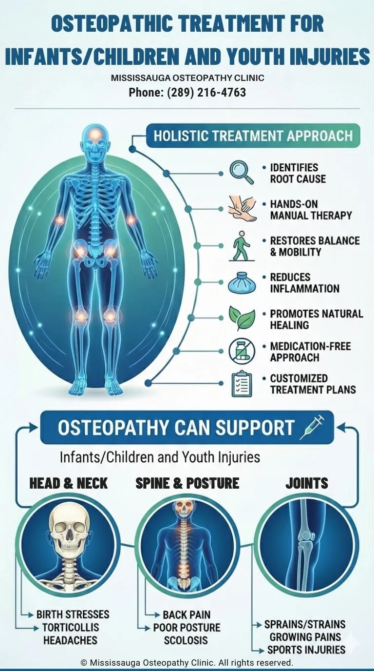 Osteopathic Treatment for INFANTSCHILDREN AND YOUTH INJURIES - Infographic -Mississauga Osteopathy Clinic 1