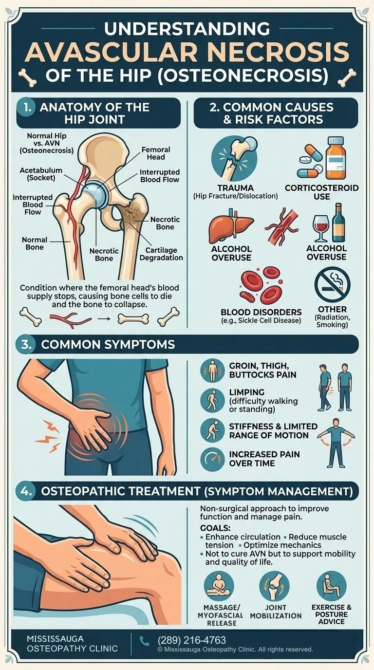 Avascular Necrosis of the Hip - Infographic - Mississauga Osteopathy Clinic