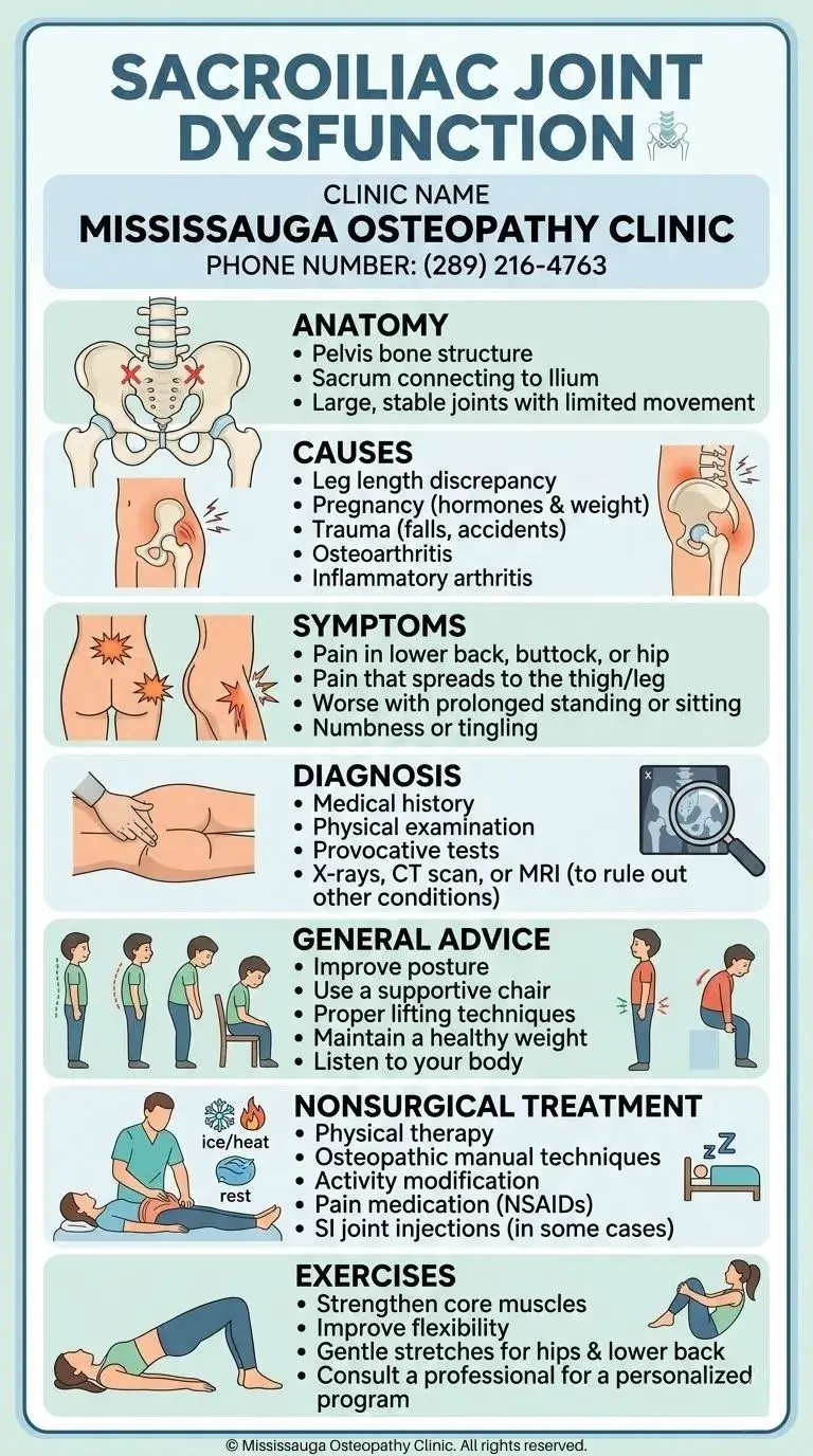 Sacroiliac Joint Dysfunction Infographic Mississauga Osteopathy Clinic Sacroiliac Joint Dysfunction Infographic Mississauga Osteopathy Clinic
